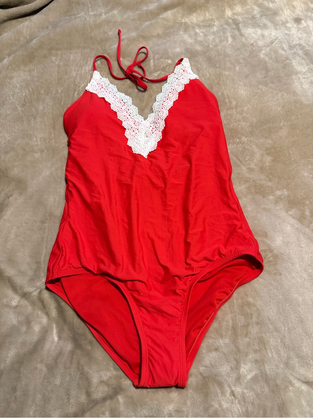 LC Lauren Conrad Lace Trim One Piece Swimsuit, sz L, NWT